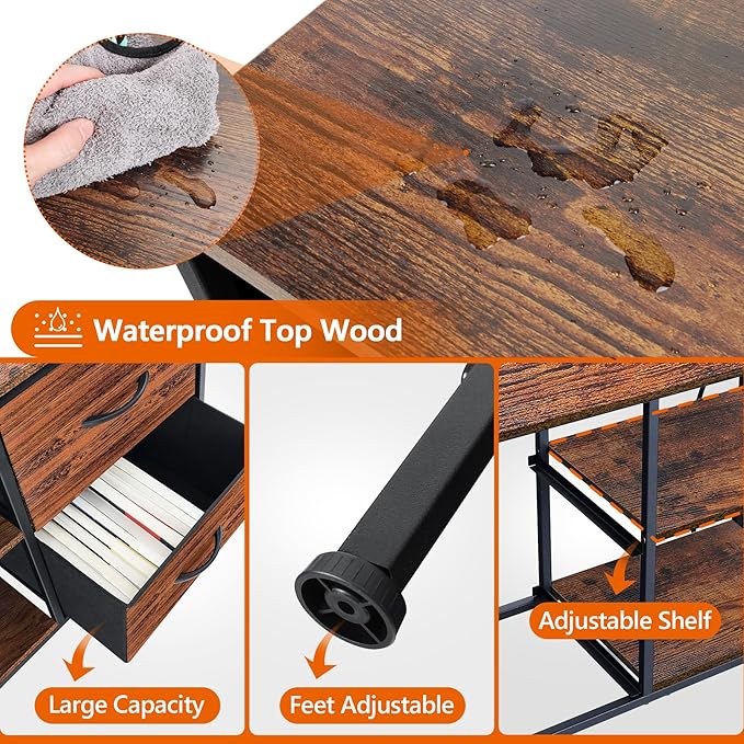 TV Stand for Bedroom, Television Stand for TV up to 46 Inch Entertainment Center Dresser with 4 Drawers Open Storage Shelves for Living Room, Entryway (Brown and Rustic Brown)