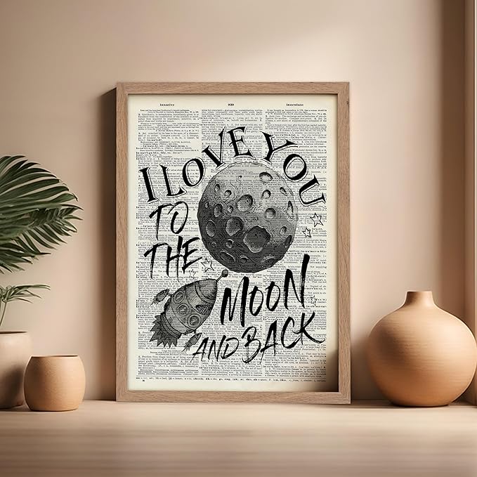 Poster Master Dictionary Art Poster - I Love You To The Moon and Back Print - Motivational Art - Gift for Him, Her & Lovers - Romantic Decor for Dorm, Bedroom or Living Room, 16x20 Beige Framed