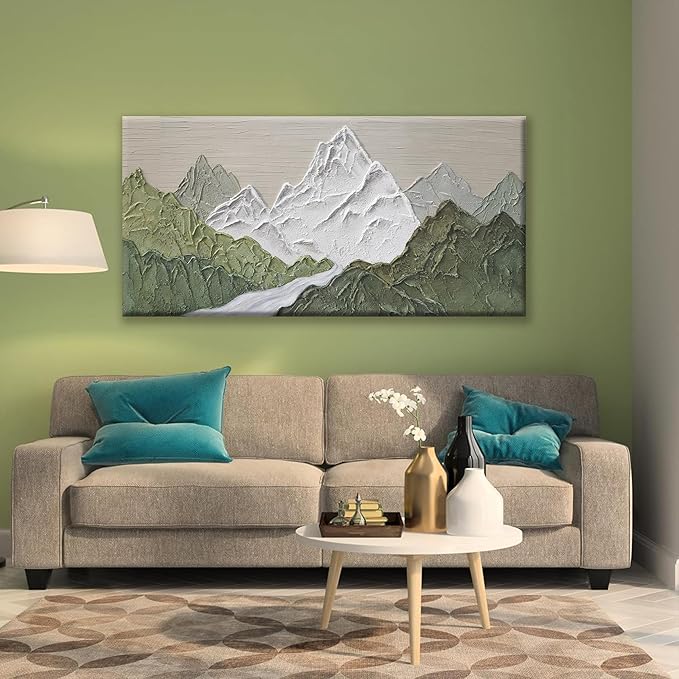 YISXINOAG Mountain Abstract Wall Art For Living Room Modern Canvas Art Wall Decor Print Green Wall Art Abstract Mountain Forest Landscapes Print Painting Ready To Hang Wall Pictures 24×48 In