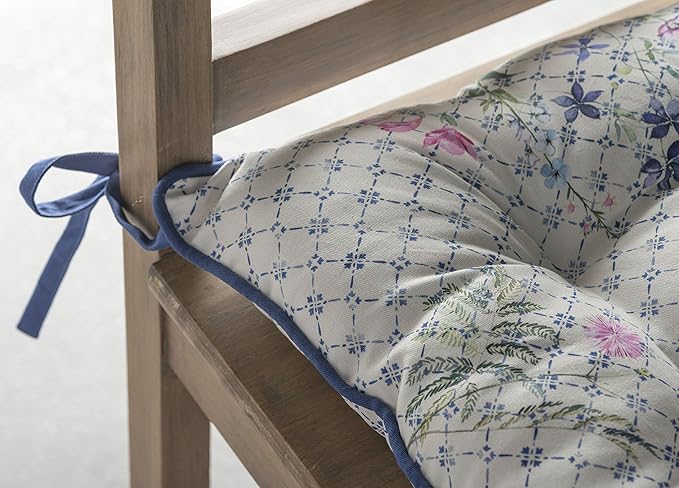 Maison d' Hermine Chair Pads for Dining Chairs Cotton Outer Fabric and Poly Filling 16"x16" Patio Seat Cushions for Furniture with Ties Home Chair Party Hall Farmhouse (Faience, Pack of 2)