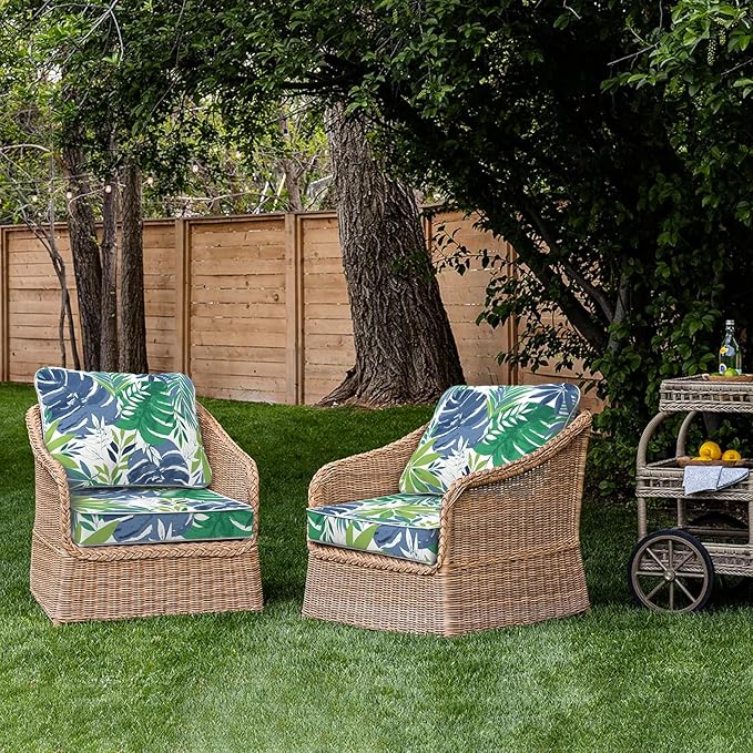 Outdoor Deep Seat Cushions Set 24 x 24 Inch for Patio Furniture,Water Resistant Chair Cushions Replacement Includes Seat Cushion & Back Pillow for Couch, Wicker Chair - Islamorada Blue Green