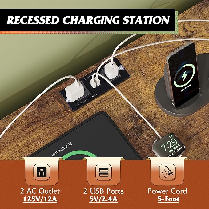 WLIVE TV Stand for 45, 50, 55 inch TV, Entertainment Center with LED Lights & Charging Station, TV Media Console Table with 8 Fabric Drawers and Open Shelves for Living Room, Hallway, Rustic Brown