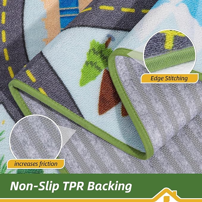 BEQHAUSE Kids Rug City Life, 32”x60” Educational Road Traffic Kids Rug, Non Slip Washable Play Mat Carpets for Children's Bedroom Playroom Nursery Room Decor