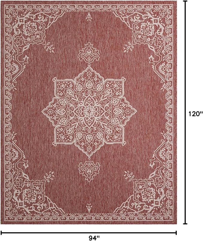 Unique Loom Outdoor Traditional Collection Area Rug - Antique (7' 10" x 10' Rectangle Rust Red/Ivory)