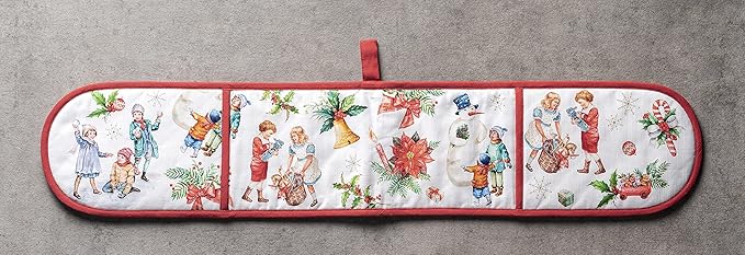 Maison d' Hermine Double Oven Mitt (7" x 35") 100% Cotton Heat Resistant BBQ Cooking Gloves with Loop for Thanksgiving Christmas Decorations Baking Cooking Barbeque Handling Hot Pan (Chromo)