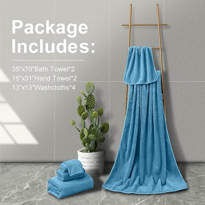 Ultra Soft 8 Piece Textured Bath Towel Set for Bathroom Shower Pool, Kitchen, Quick Dry, Lightweight Highly Absorbent - 2 Oversized Bath Towel Sheets, 2 Hand Towels, 4 Washcloths