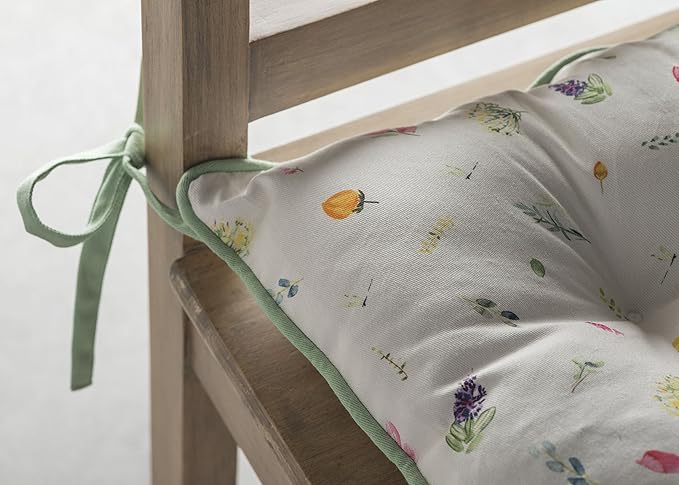 Maison d' Hermine Chair Pads for Dining Chairs Cotton Outer Fabric and Poly Filling 16"x16" Patio Seat Cushions for Furniture with Ties Home Chair Farmhouse (Botanical Fresh - Placed, Pack of 2)