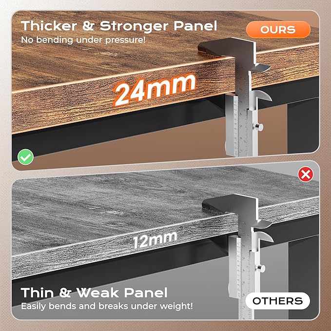 Huuger 63 Inch L Shaped Desk with Power Outlets and USB-C Port, 0.95 Inch Thicker Desktop, Reversible Computer Desk, Larger Office Corner Gaming Desk, Metal Frame, for Home Office, Study, Rustic Brown