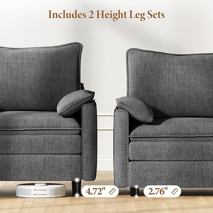 Vesgantti 142" Cloud Couch Sectional Modular Sofa, Comfy Sectional Couch with Ottoman Deep Seat Chenille L Shaped Sofa, Modular Couches for Living Room, Bedroom and Apartment, Gray