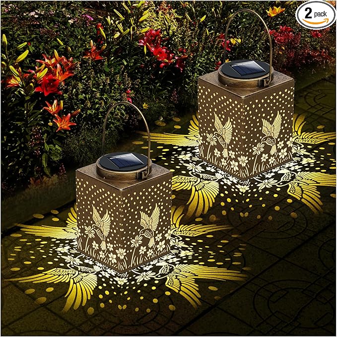 2 Pack Bronze Solar Lights Outdoor Waterproof Decorative - Gifts for Women Mom Grandma, Hummingbird Garden Decor for Yard, Patio,Backyard, Porch , Garden (Hummingbird)