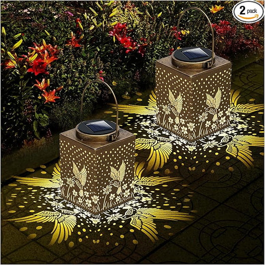 2 Pack Bronze Solar Lights Outdoor Waterproof Decorative - Gifts for Women Mom Grandma, Hummingbird Garden Decor for Yard, Patio,Backyard, Porch , Garden (Hummingbird)