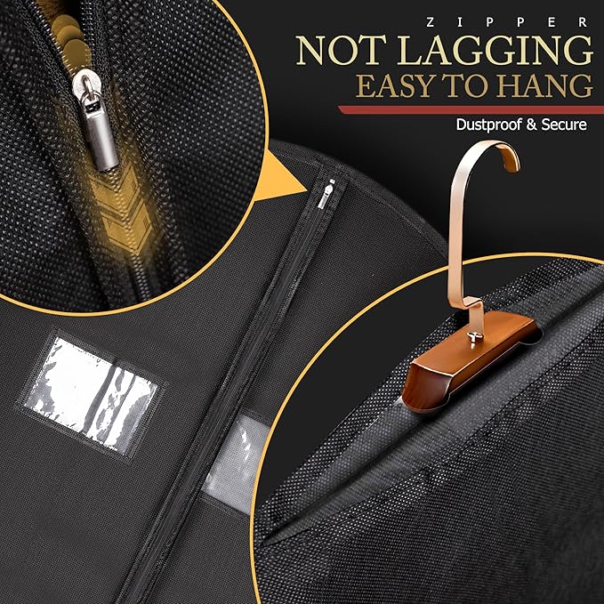 10 Pack 40-inch Garment Bags for Travel, Garment Bags for Hanging Clothes with Zipper and Visible Transparent Window，Black