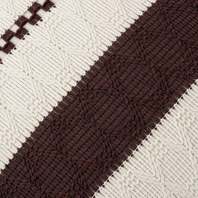 Fancy Homi Set of 2 Boho Brown Decorative Throw Pillow Cover 20x20 Inch for Couch Bed Sofa, Aesthetic Modern Organic Farmhouse Home Decor, Soft Cotton Cute Accent Macrame Woven Cushion Case