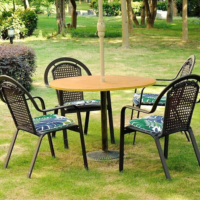 Set of 4 Outdoor Chair Cushions with Ties,Water Repellent Patio Chair Pads 17"x 16" for Outdoor Furniture,Round Corner Seat Cushions for Garden Yard Kitchen Islamorada Blue Green