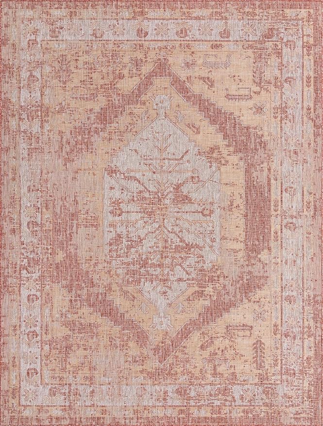 Unique Loom Outdoor Traditional Collection Area Rug - Valeria (10' x 13' Rectangle, Rust Red/ Ivory)