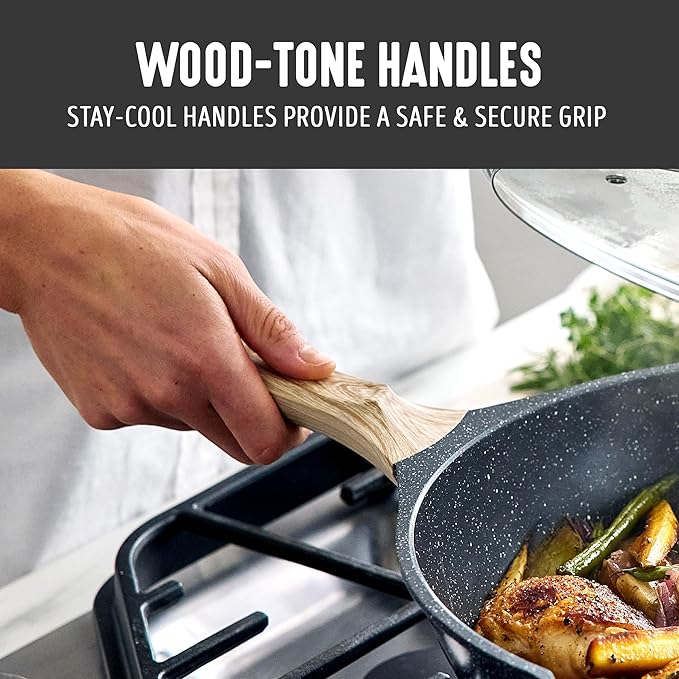 GreenLife Nonstick 12” (5QT) All in One Deep Skillet Wok with Lid, PFAS-Free Non-Toxic Ceramic Multi-Purpose Pan, Induction, All Stovetop, Egg, Stir Fry, Saute, Stay Cool Handle, Granite Black