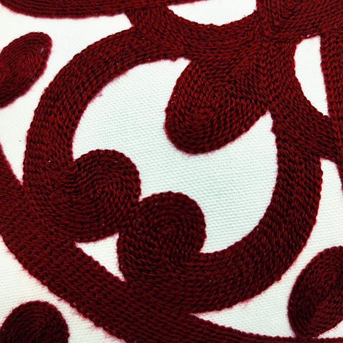 Alysheer Embroidered Decorative Throw Pillow Covers 18"x18" Set of 2 Pieces, Cozy Warm Boho Mandala Knit Pattern, Durable 100% Cotton Canvas Cushion Cases for Sofa Couch Living Room(Burgundy Red)