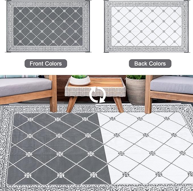 HiiARug Outdoor Rugs 9'x12' for Patios Waterproof RV Mats Camping Rug Outdoor Area Rug Lightweight Portable Outdoor Plastic Straw Rug for Patio, RV, Camping, Balcony, Beach