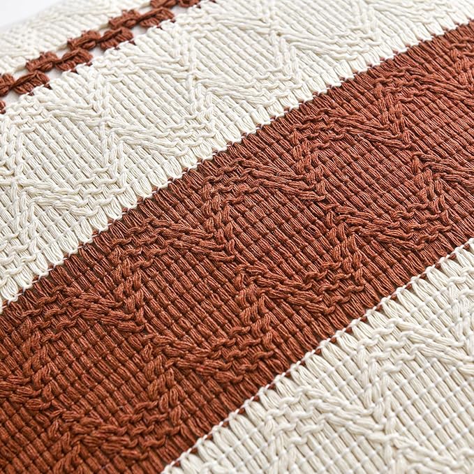 Fancy Homi Set of 2 Rust Boho Decorative Throw Pillow Covers 16x16 Inch for Couch Bed Sofa, Aesthetic Modern Organic Fall Room Decor, Soft Cotton Cute Terracotta Textured Farmhouse Cushion Case