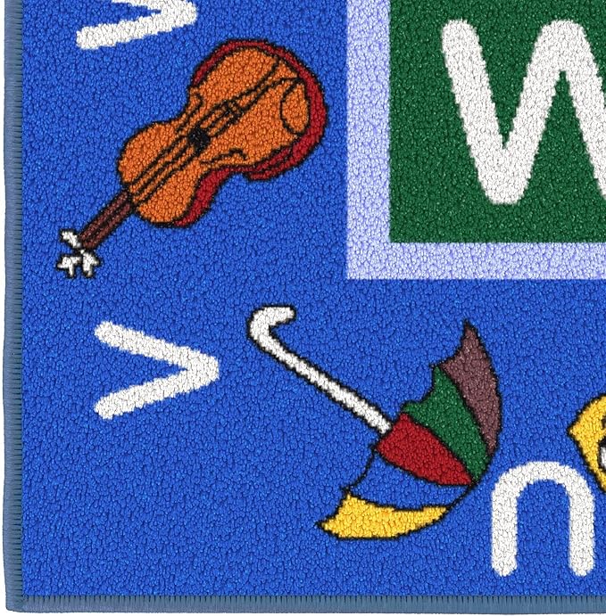 Ottomanson 3'3" x 5' Alphabet Kids Rug - Educational ABC Play Mat for Playroom, Bedroom, Daycare & Classroom - Fun & Interactive Learning Carpet - Durable & Non-Slip for High-Traffic Areas, Blue