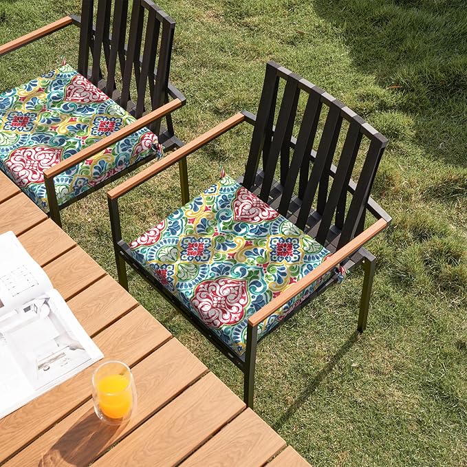 Set of 4 Outdoor Square Chair Cushions 18.5"x16"x2" for Patio, Water Resistant Patio Dining Seat Pads Replacement for Kitchen Garden and Outdoor Furniture Decoration - Damask Red