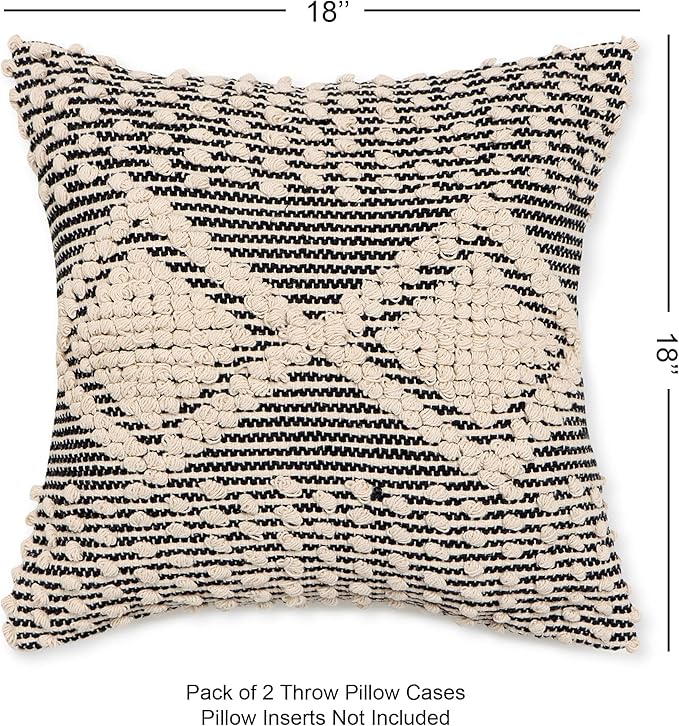 REDEARTH · Handmade Boho Throw Pillow Covers - Bohemian Chic Farmhouse Style - Accent Woven Indoor and Outdoor Cushion Cases for Couch - Bed - Chair - Sofa - Benches – Set of 2-18"x18" - Black