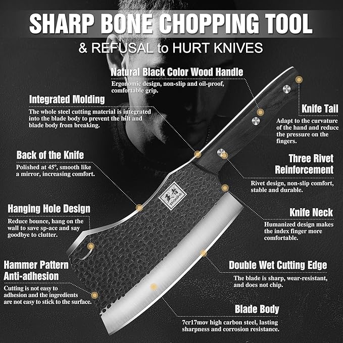 ENOKING 7.1″ Butcher Knife & Chef’s Knives – Hand Forged High Carbon Stainless Steel, Full Tang for Kitchen & Outdoor Meat Cutting