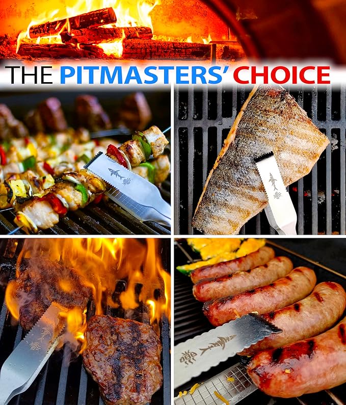 Shark BBQ Grill Tongs - 17 inch Black. Professional kitchen and outdoor grilling utensil. Long reach Barbeque Grilling Tongs. Ideal for steak, fish, burger, and sausage