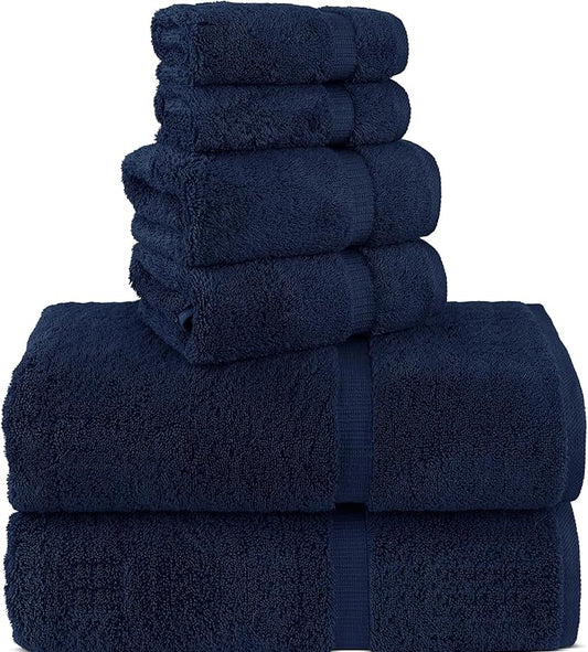 Chakir Turkish Linens 100% Cotton Premium Turkish Towels for Bathroom, 2 Large Bath Towels, 2 Hand Towels, 2 Washcloths (6-Piece Towel Set, Navy)