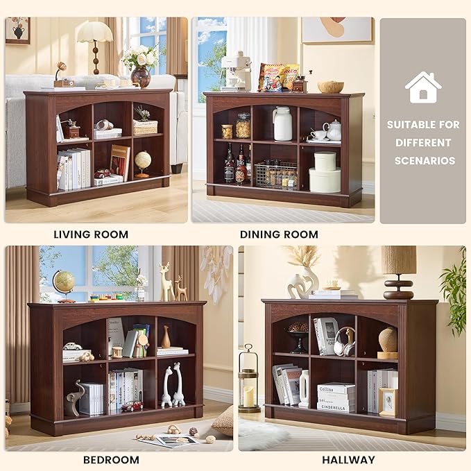 Bookshelf, 6-Cube Bookcase and Kids Bookshelf, Wooden Storage Cabinet with Cube Organizer, Modern Book Shelf for Bedroom Furniture, Living Room, Office Storage, Toy Organizer, Display Cabinet Cherry