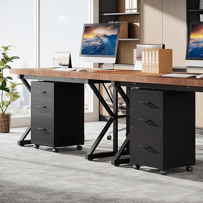 Triebsigns 3 Drawer File Cabinet, Wooden Office Filing Cabinet, Modern Rolling Printer Stand for Home Office, fits A4 or Letter Size, Under Desk, Black