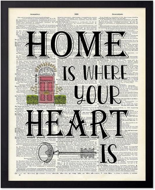 Poster Master Dictionary Art Poster - Home Is Where Your Heart Is Print - Motivational Art - Gift for Men & Women - Inspiring Wall Decor for Dorm, Bedroom or Living Room, 16x20 Black Framed