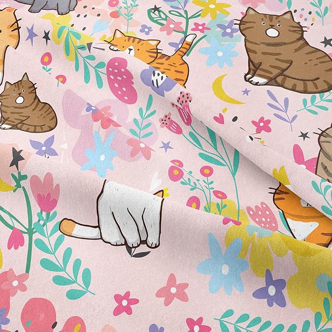 Tailor Shop Cat Comforter Sets King Size,Pink Cat Bedding Sets for Girls Kids Teens with 2 Pillowcase…