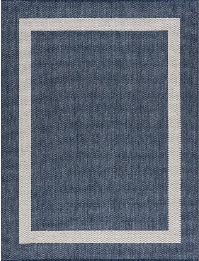 CAMILSON Outdoor Rug 6x9, Modern Outside Rugs for Patios Porches Waterproof Durable Washable Non-Shedding, Easy-to-Clean Indoor Outdoor Area Carpet (6 x 9, Bordered - Blue/White)