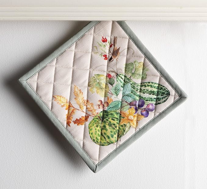 Maison d' Hermine Pot Holders 100% Cotton Heat Resistant Potholders 8" x 8" Hot Pads with Loop for Thanksgiving Christmas Decorations BBQ Cooking Baking Handling Hot Pans (Pack of 1, Lumina)