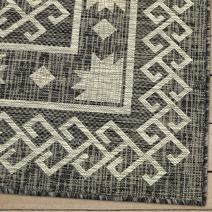 Antep Rugs Patio 8x10 Outdoor/Indoor Southwest Aztec Native Area Rug (Gray, 7'10" x 10')