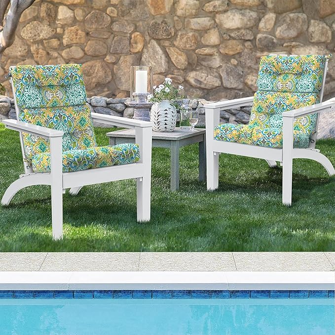 Set of 2 Outdoor High Back Chair Cushions 44"x 22",Water Repellent Rocking Seat Cushions Replacement, Seat/Back Chair Cushions for Patio,Porch,Balcony and Indoor - Damask Green