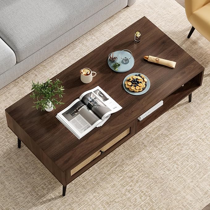 Farini Mid-Century Modern Coffee Table,Wooden Coffee Table for Living Room, Office, Walnut