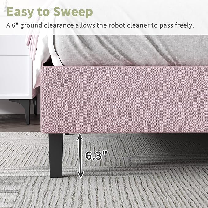 Twin Bed Frames with Tufted Headboard, Upholstered Platform Bed with Wooden Slats Support, Princess Bed Frame for Girls, Easy Assembly, No Box Spring Required, Pink