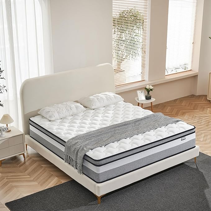 Queen Mattress, 12 Inch Queen Size mattresses | Medium Firm - Cooling Gel Memory Foam & Zoned Pocket Coils for Pressure Relief, Spinal Alignment & Extra Lumbar Support | Motion Isolation |