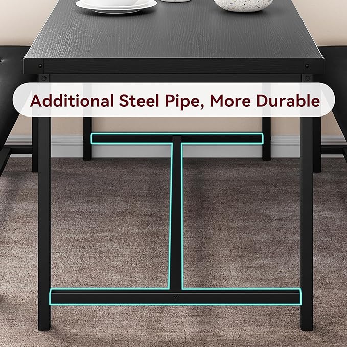 Dining Table Set for 4, Dining Room Table Set with 2 Upholstered Benches, Small Kitchen Table Set, 3 Piece Farmhouse Rectangular Dining Room Table Set, Space Saving Dining Table for Apartment