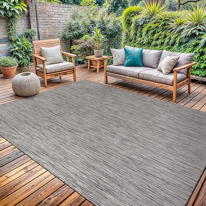 Washable Indoor Outdoor Rug 9x12 Weather Resistant Area Rugs Modern Solid for Porch Deck Balcony Backyard Patio Outside Carpet (9 X 12 Silver Grey)