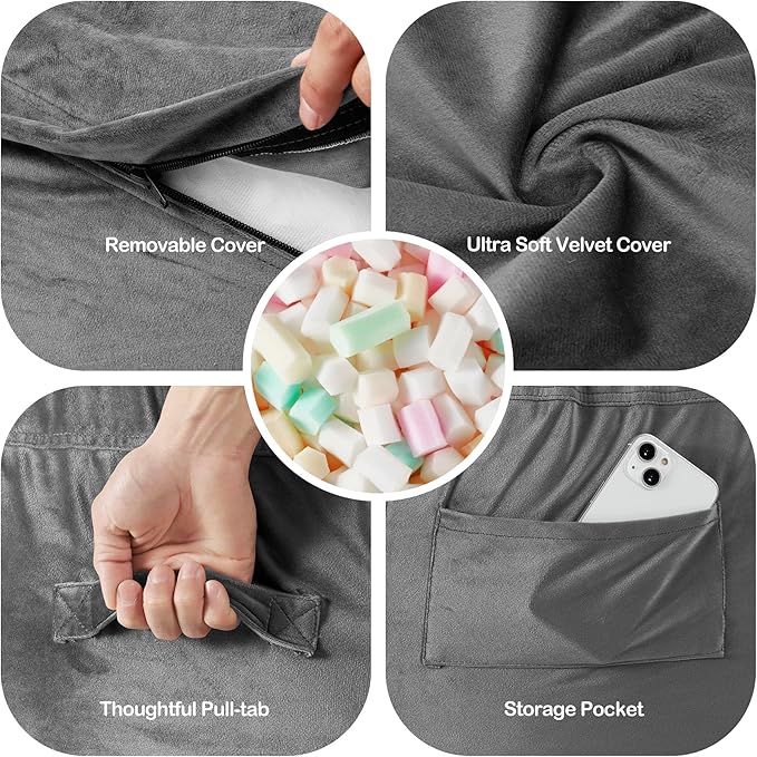 Homguava 5FT Bean Bag Chair Giant BeanBag with Memory Foam Filled, Comfy Bean Bag Chairs for Adults, Adult Bean Bag Chair with Dutch Velvet Cover for Living Room Bedroom-Grey