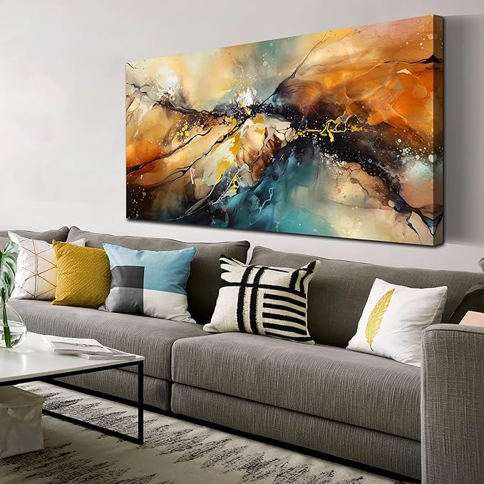 Large Wall Paintings for Living Room - Yellow Pictures Wall Decor - Abstract Wall Art for Office Ready to Hang Size 29" x 59"