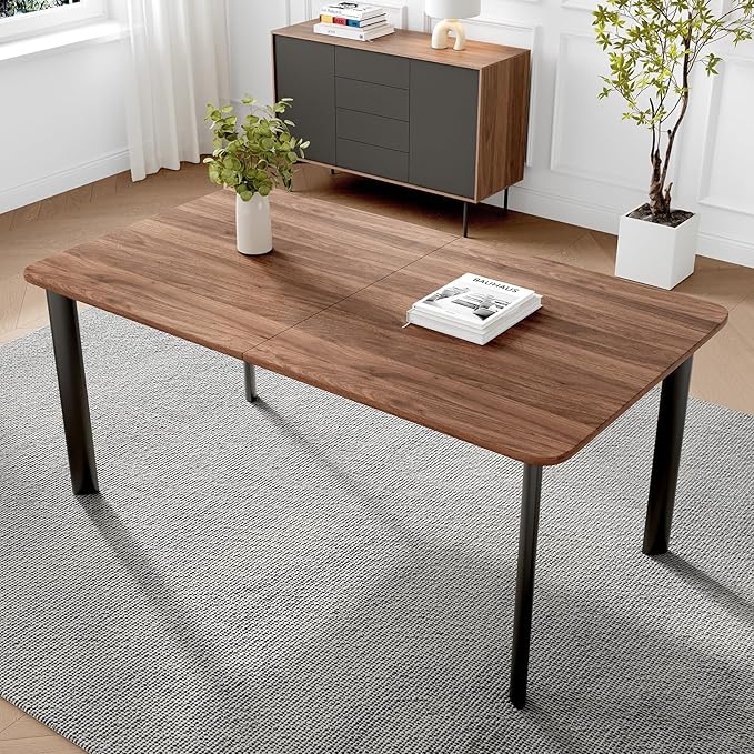 63"- 78.7" Extendable Dining Table, Modern Kitchen Table, Thickened Expandable MDF Wooden Table with Metal Legs for Dining Room, Kitchen, Home