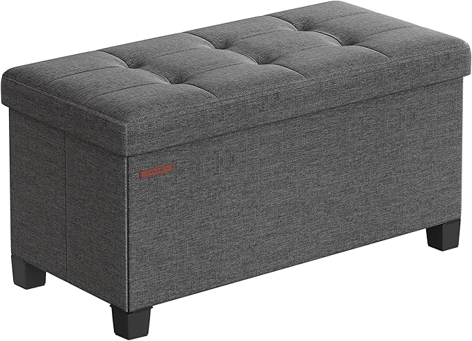 SONGMICS Storage Ottoman Bench, Foldable Foot Rest with Legs, 15 x 30 x 15.2 Inches, End of Bed Bench, Storage Chest, Load up to 660 lb, for Living Room, Bedroom, Entryway, Slate Gray ULSF16GYZ