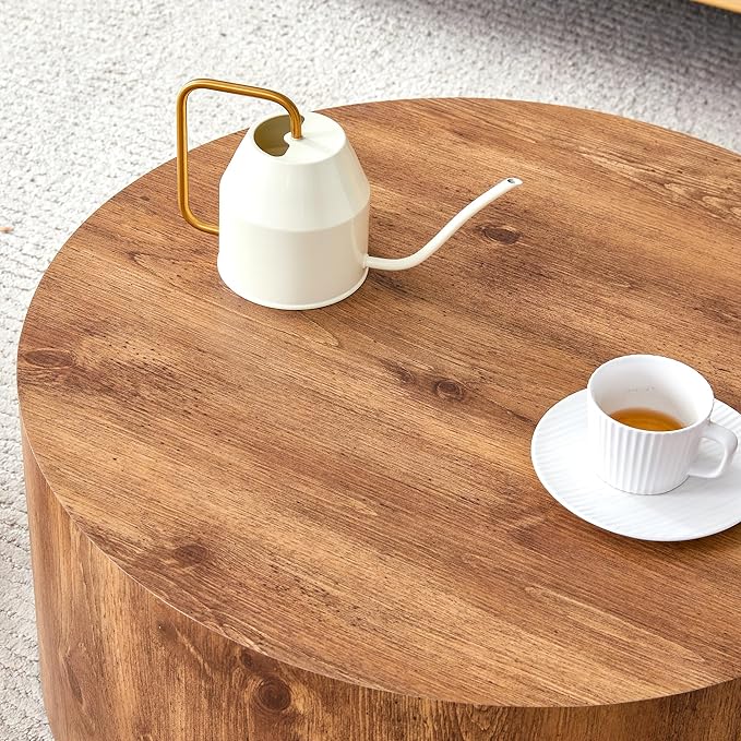 Modern Coffee Table,27.5Inch Round Top Tea Table,Living Room Center Table with Texture for Living Room,Office,Apartment