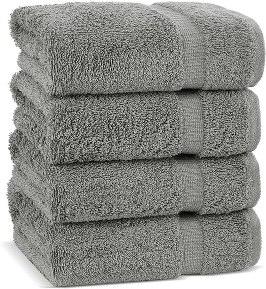 Chakir Turkish Linens 100% Cotton Premium Turkish Towels for Bathroom | 16'' x 30'' (4-Piece Hand Towel, Gray)