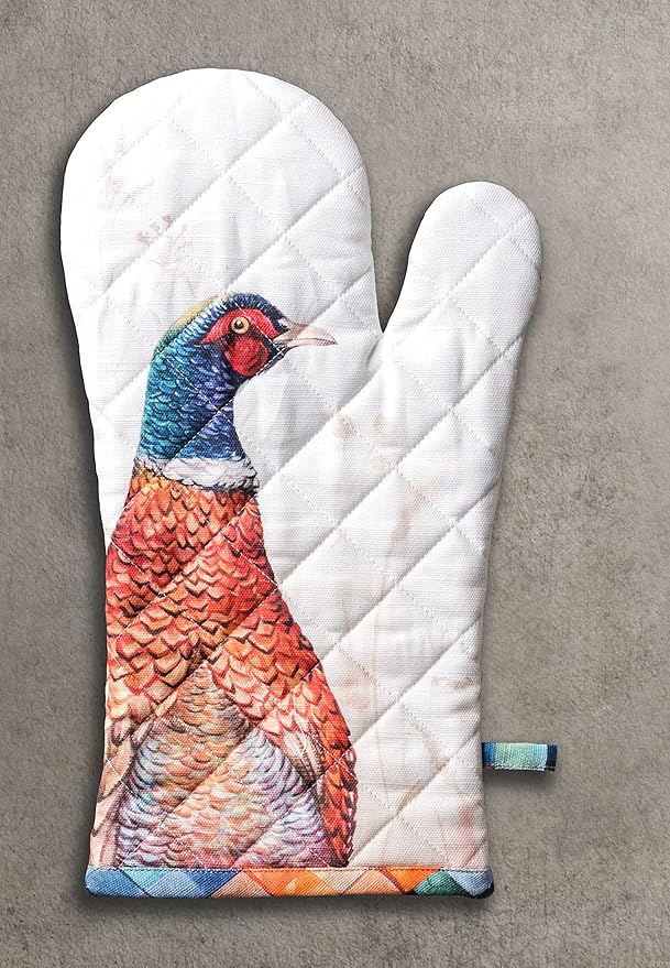 Maison d' Hermine Oven Gloves 100% Cotton Oven Mitt 7" x 13" with Loop Heat Resistant BBQ Cooking Gloves for Thanksgiving Christmas Decorations Baking Handling Hot Pans (Pack of 1, Faisan D'Automne)