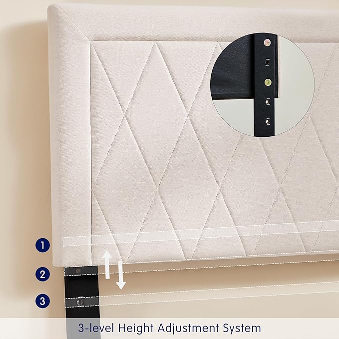 Hokway Bed Frame Upholstered Platform Bed with Headboard Wooden Slat Support No Box Spring Needed(Full, Soft Beige)